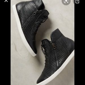 All black hi top perforated sneakers size 38